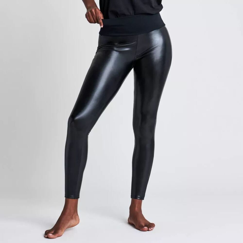 ASSETS BY SPANX All Over Faux Black Leather Pull On Leggings Size Small S